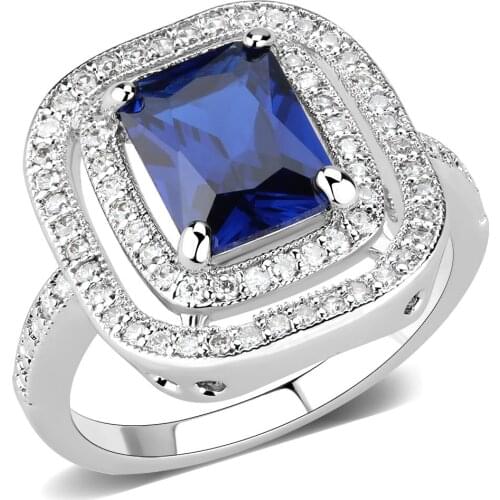 Rhodium Brass Ring with Synthetic in London Blue