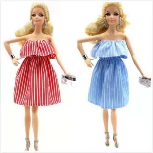 Pretty Striped Off Shoulder Princess Dress 1/6 BJD Dolls Clothes for Barbie Doll Accessories Party Gown Dancing Vestido Girl Toy