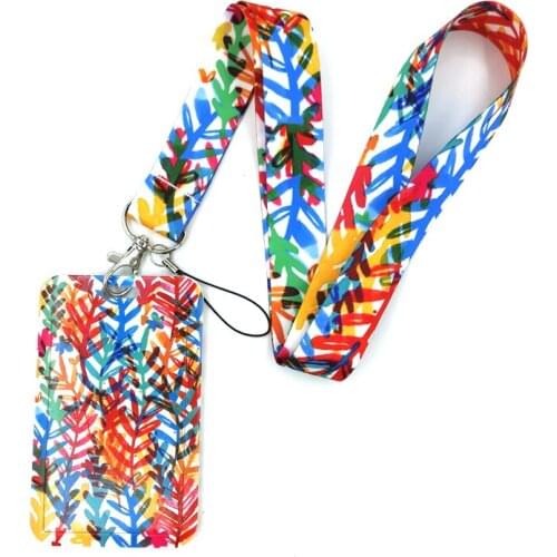 Colorful leaves Fashion Lanyard ID Badge Holder Bus Pass Case Cover Slip Bank Credit Card Holder Strap Card Holder