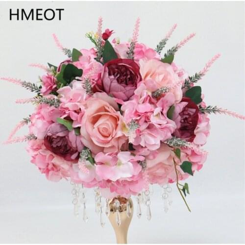 Lavender Rose Hydrangea Peony Table Flower Artificial Flower Ball Bouquet Party Wedding Table Centerpiece Deco Support Customize