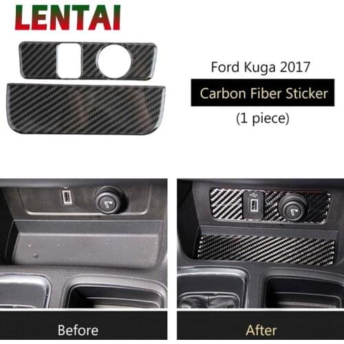 LENTAI 2x Auto Car Styling Carbon Fiber Interior Cigarette Lighter Panel Sticker For Ford Kuga C520 Escape 2017 2018 Accessories