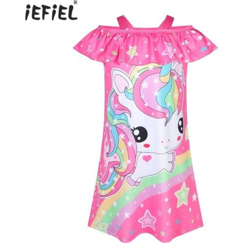 Summer Princess Night Dress Children Pajamas Casual Home Clothes Girls Cute Cartoon Printed Nightgown Kids Sleepwear Dress