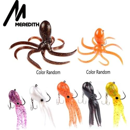 Meredith 7pcs 3size Artficial Octopus Jig Head long tail soft lead Octopus fishing lures for Saltwater Fishing Free shipping