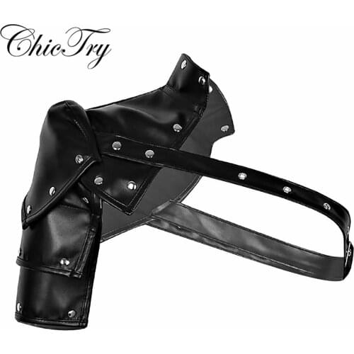 Mens Gothic Steampunk Faux Leather Adjustable Metal Rivets Single Shoulder Armor Body Chest Harness Bondage Cosplay Costumes