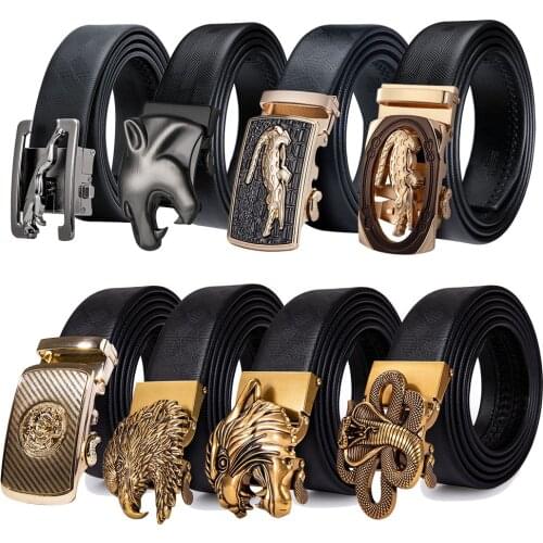 Barry.Wang 110cm-160cm Fashion Designer Automatic Buckle LeopardGenuine Leather Belts Business Male Alloy Buckle Belts For Men