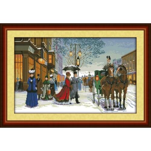 Joy Sunday Twilight In Foreign Country Cross Stitch Painting 11CT 14CT DIY Embroidery Sets Cross Stitch DMS Printed Pattern Kit