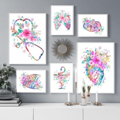 Heart Stethoscope Sternum Lung Kidney Flower Anatomy Wall Art Canvas Painting Posters And Prints Wall Pictures Doctor Room Decor