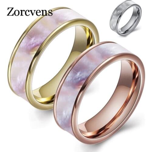 ZORCVENS 2021 New Gold/silver color/Rose Gold Color Fashion Stainless steel jewelry Ring Natural Shell Wedding Rings for Women