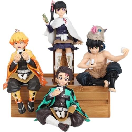 New Premium Demon Slayer figure Anime Tanjirou Giyuu Kaanawo Inosuke Sitting position eat rice regiment PVC Figure Boxed kid toy