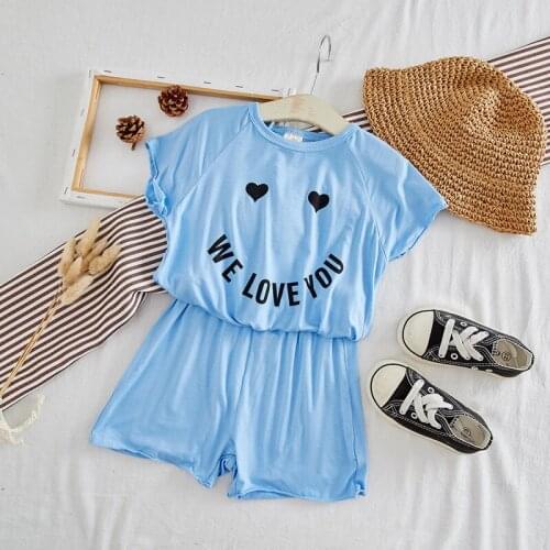 2019 Autumn Cute Cartoon Pajamas For Girls Letter Short Sleeve Childrens Pyjamas High Quality Fashionable Pajama Set