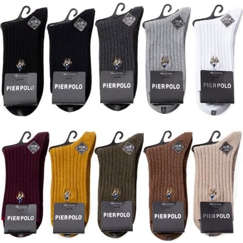 PIER POLO Socks Winter Brand Men Socks 97% Cotton Compression Deodorant Embroidery Fashion Dress Crew Socks Men