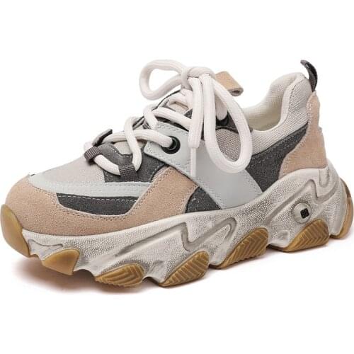 RASMEUP Women Shoes Genuine Leather Sneaker Thick Bottom Short Plush Casualshoes Round Toe 2020 New Lace-Up Autumn Footwear