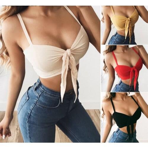 Sexy Casual Strappy Crop Top Summer Bowknot Bandeau Bustier Padded Crop Bralette Caged Criss Cross Women Stash Vest