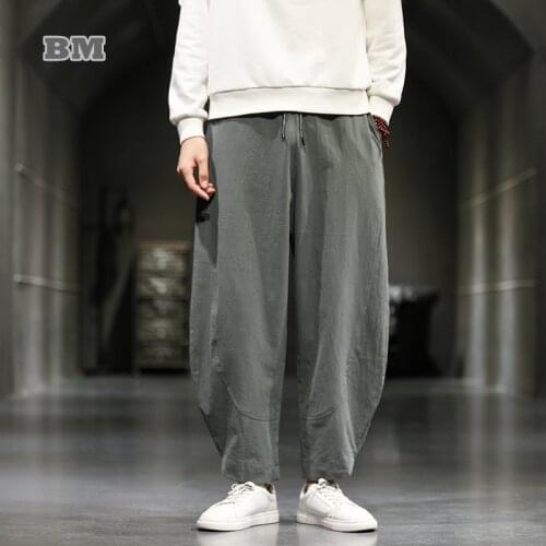 Spring Autumn Loose Plus Size Carrot Pants Chinese Style Casual Linen Trousers Men Harem Bloomers Harajuku Oversized Clothes
