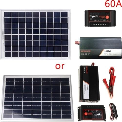 18V 20W Solar Panel Power System + 12V / 24V Digital Controller + 1000W Inverter