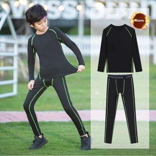 Warm Running Set Kids Mens Sport Suit Jogging Boys Basketball Underwear Sportswear Gym Tights Soccer Tracksuit Training Clothes