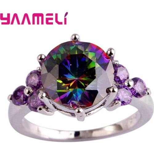 Vintage 925 Sterling Silver Big Round Purple CZ Stone Rings for Woman Free Shipping Wedding Engagement Ring Jewelry
