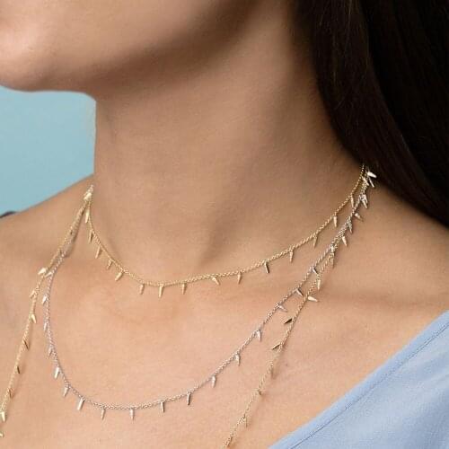 2020 Top quality 3A bezel cz zirconia drop shinny triangle dainty charm gold 2 color fashion women star charm choker necklace