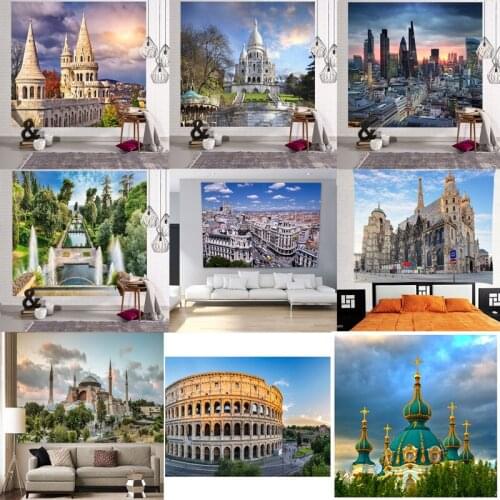 The Building Scenic 3D Print Tapestry Wall Hanging Psychedelic Wall Tapestry Wall Decor Bedspread Yoga Mat Picnic Cloth