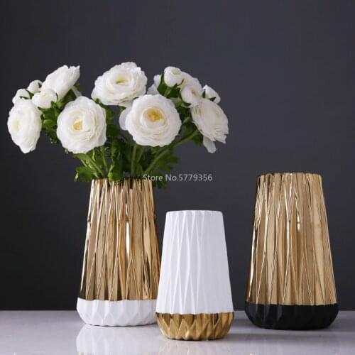 Golden Ceramic Vase Simple Home Living Room Bedroom Dining Table Flower Arrangement Home Decoration Ornaments