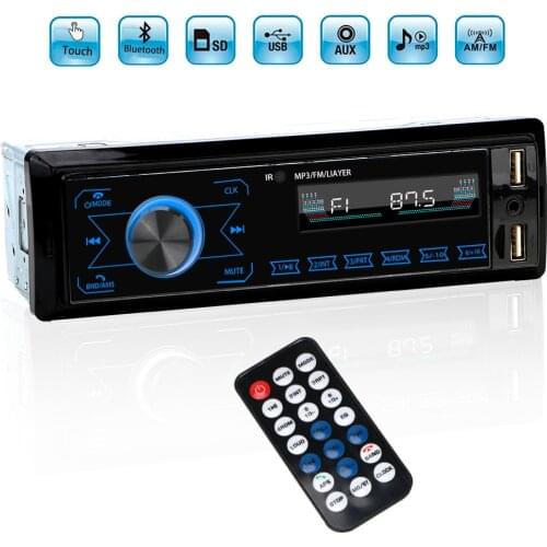 1 Din Music USB/SD with In Dash AUX Input Bluetooth Handsfree Dual USB FM Colorful Car Audio Radio Stereo Touch Car MP3 Player