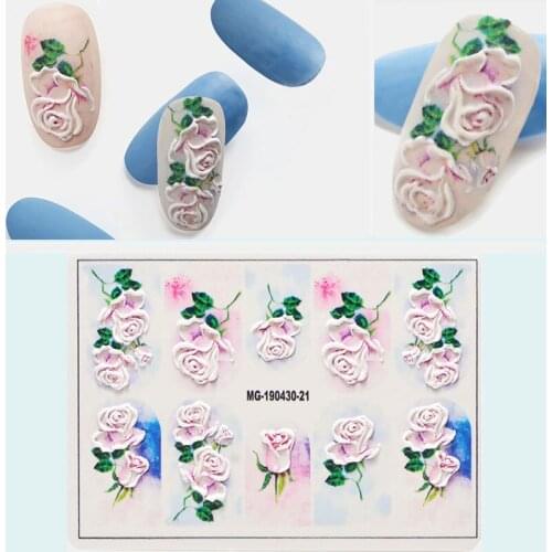 1pc 3D DIY Acrylic Engraved flower Nail Sticker Embossed Flower Maple leaf ice cream Water Decals Empaistic Nail Water Decals