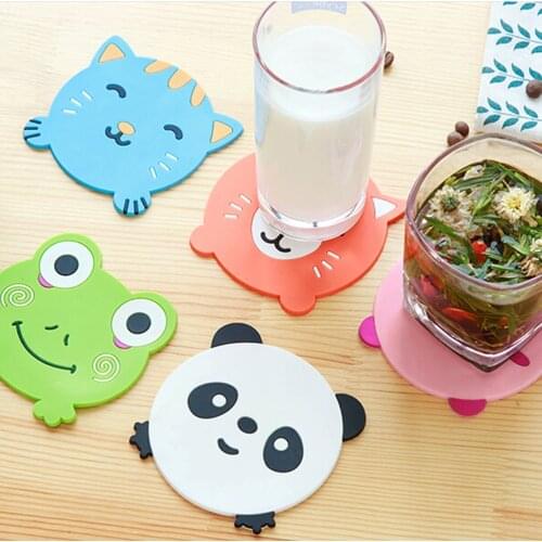 1PC Cartoon Animal Drink Pads Cute Panda Frog Cat Pig Silicone Dining Table Placemat Coaster Kitchen Accessories Mat Cup Bar Mug