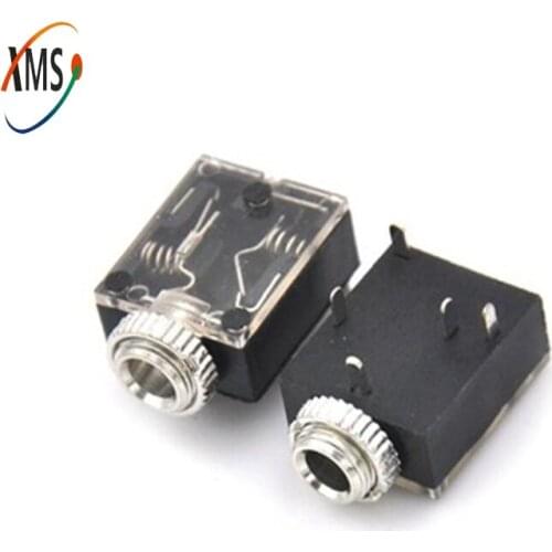 100pcs 5 Pin 3.5mm Stereo Audio Jack Socket PCB Panel Mount for Headphone With Nut PJ-324M