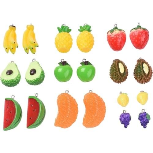 20pcs/Set Fruit Resin Charms Pendants Lemon Strawberry Banana Grape Mixed Color Charm for diy Jewelry Making Necklace Bracelet