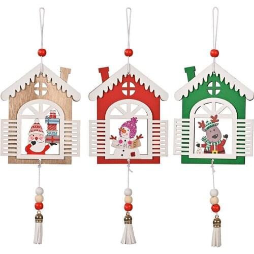 2022 Christmas Tree Pendant Decoration Or Room Decoration Tassel House Wooden Pendant DIY Surprise Gift