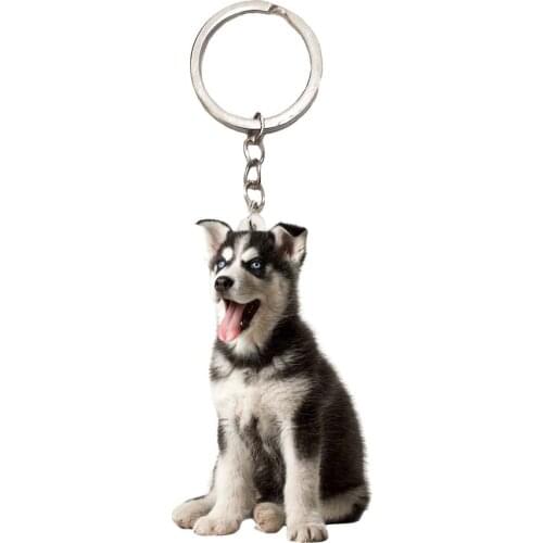Husky Dog Acrylic Keyring Animal Sit Dogs Keychain Men Car Key Chain Ring best friends Gifts for Women Keyring