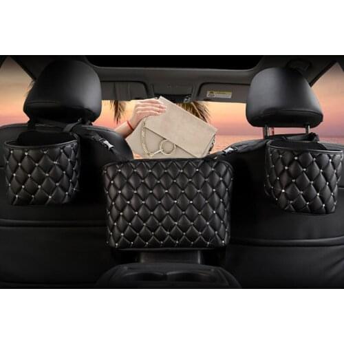 Blingbling Car Storage Pocker Seat Back Organizer Large Capacity Handbag Holder for Girl, Women PU Leather Storage Bag Container