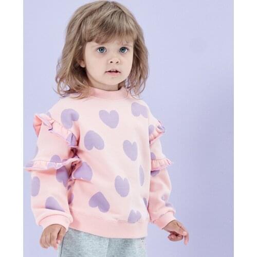 Lovely Sweatshirt for Girls Spring Autumn Ruffle Long Sleeve Heart Print Kids Tops Children Clothes