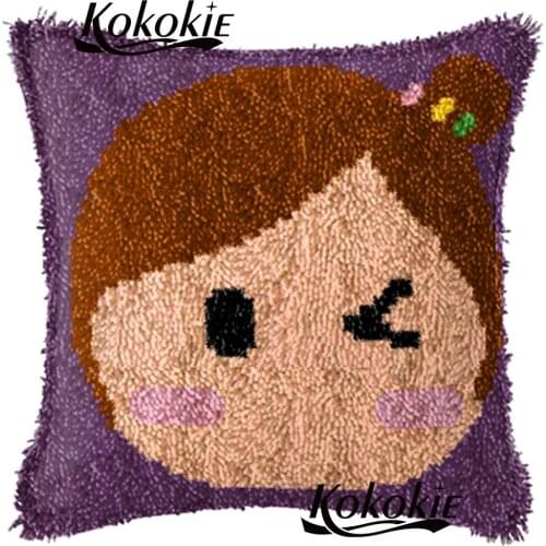 Diy latch hook rug making kit pillow Embroidery Pillowcase cartoon cushion mat Needlework Crocheting Rug Kits printed 3d carpet