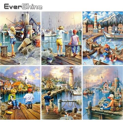 Evershine Diamond Painting Landscape Cross Stitch Child 5D Diamond Embroidery Seaside Sale Rhinestone Pictures Home Decoration