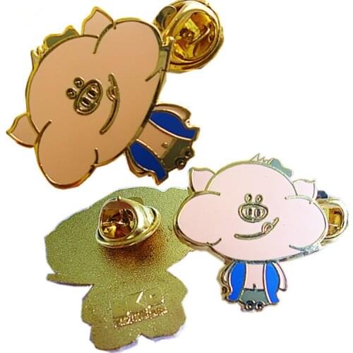 Hot plated gold badge back butterfly buckle cute pig badge k200415
