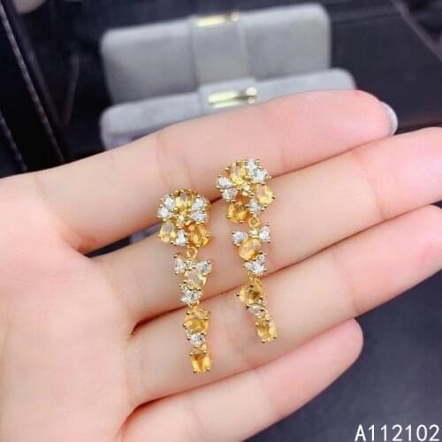 KJJEAXCMY 925 sterling silver inlaid natural Citrine Girls exquisite Chinese style earrings stud support test