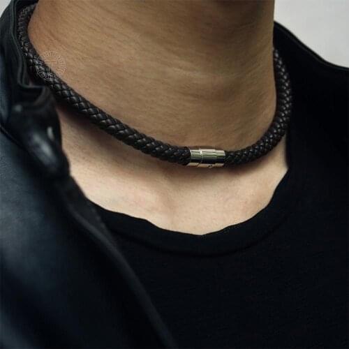 Leather Necklace Choker for Men Women Black Brown Rope Choker Necklaces Wholesale Dropshipping Jewelry 4/6/8mm DUNM09A