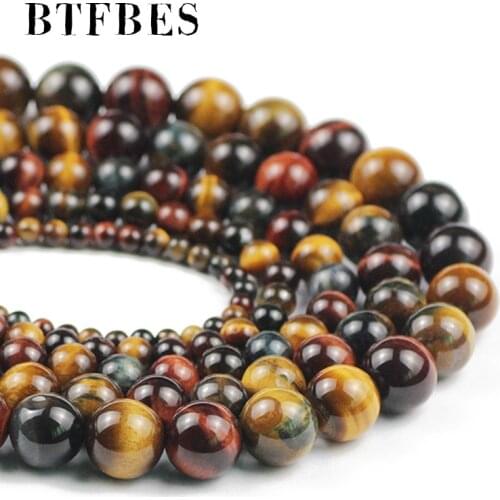 BTFBES Multicolor Tiger Eye Natural Stone Round Spacer Loose beads for DIY Jewelry Bracelet Accessories Making 4 6 8 10 12MM