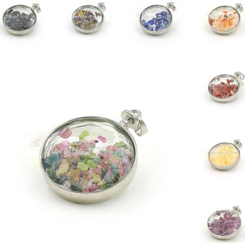 Natural Crystal Quartzs Chips & Gluing Clear Glass Board Faceted Round Pendants Of Plating Platina Approx 50*35*12 mm
