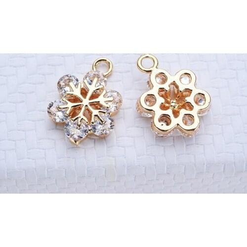Hot sale diy earring pendant accessories real gold plated zircon snowflake earrings handmade chain pendant