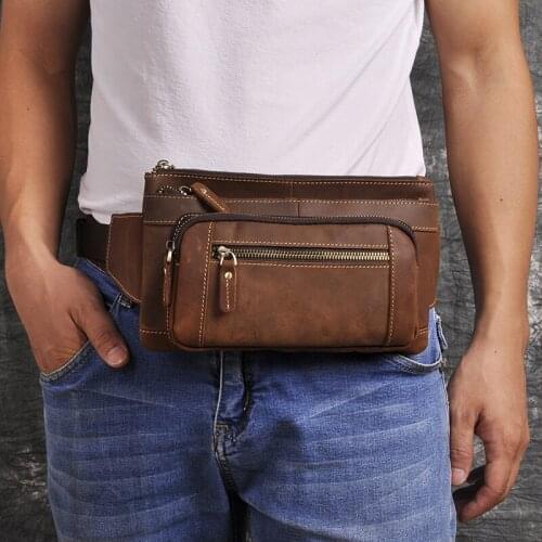 Fashion Quality Leather Male Crossbody Sling Bag Design Casual Travel 8" Tablet Case Pouch Travel Fanny Waist Belt Bag Men 9801
