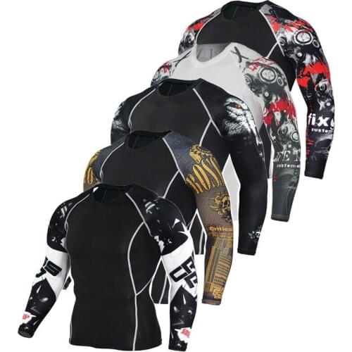 7 Styles Men Fitness Long Sleeves Bodybuilding Skin Tight Thermal Compression Shirts Workout Top Plus Size