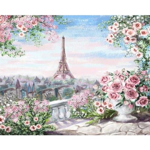 Modern Paint By Numbers DIY HandPainted Tower Flowers Landscape Oil Painting Drawing Kill Time Unique Gift Home Decor 40 * 50cm