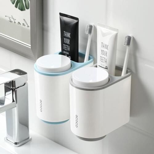 Toothbrush Holder Punch-Free Mouthwash Cup Wall-Mounted Toothbrush Rack Set Household Couple Toothbrush Organizer Accessories