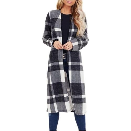 NONE Women Clothing Autumn Long Fashion Casual Polyester Women jacket Coat Daily Full lattice Loose Open Stitch Trench Jackets