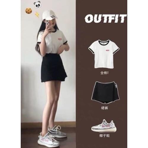 2021 New Casual Fashion Suit Female Summer Student T-shirt Short-sleeved Short Culottes Two-piece Cotton Korean Version