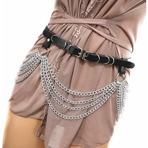 New Fashion Exaggerated Tassel Gold Silver Chain Wide Leather Belts for Women Nightclub Punk Cool Girdle Dress Decoration