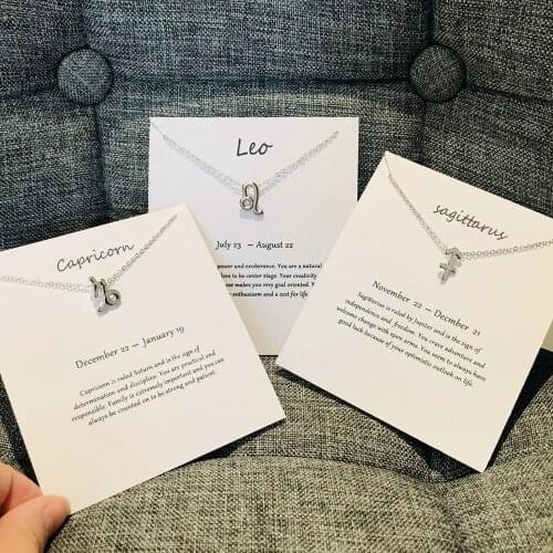 White Card 12 Constellations Star Zodiac Sign Horoscope Sliver Filled Alloy Necklaces Charm Chains Pendant Necklace For Gift