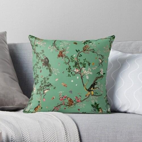 Monkey World Green Throw Pillow Cushion Cover Polyester throw pillows case on sofa home living room car seat decor 45x45cm